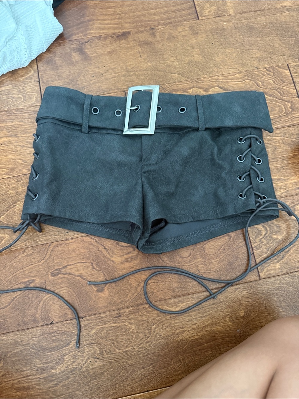 SHEIN Black High-Waist Lace-Up Belted Mini Shorts
